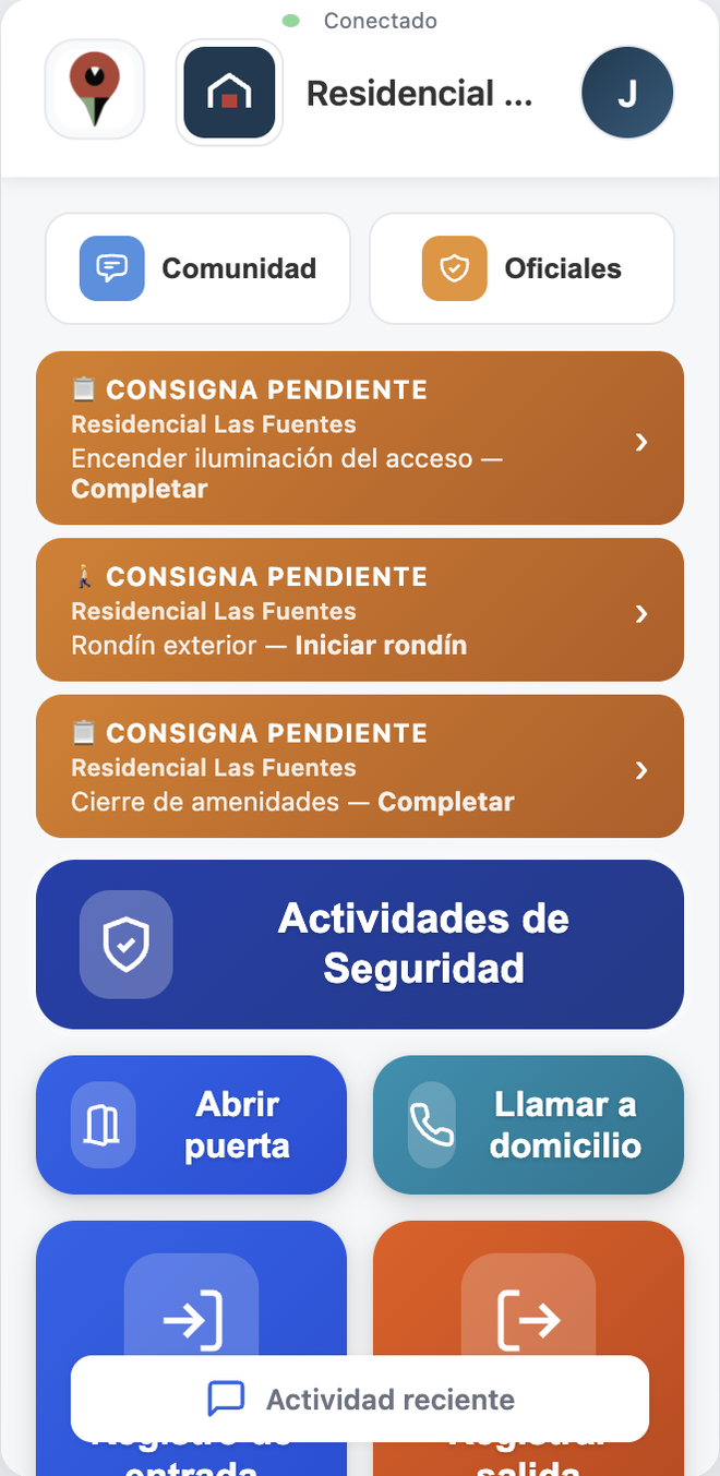 Inicio del guardia de caseta con tres consignas pendientes arriba y los cuadritos de operaci&oacute;n abajo