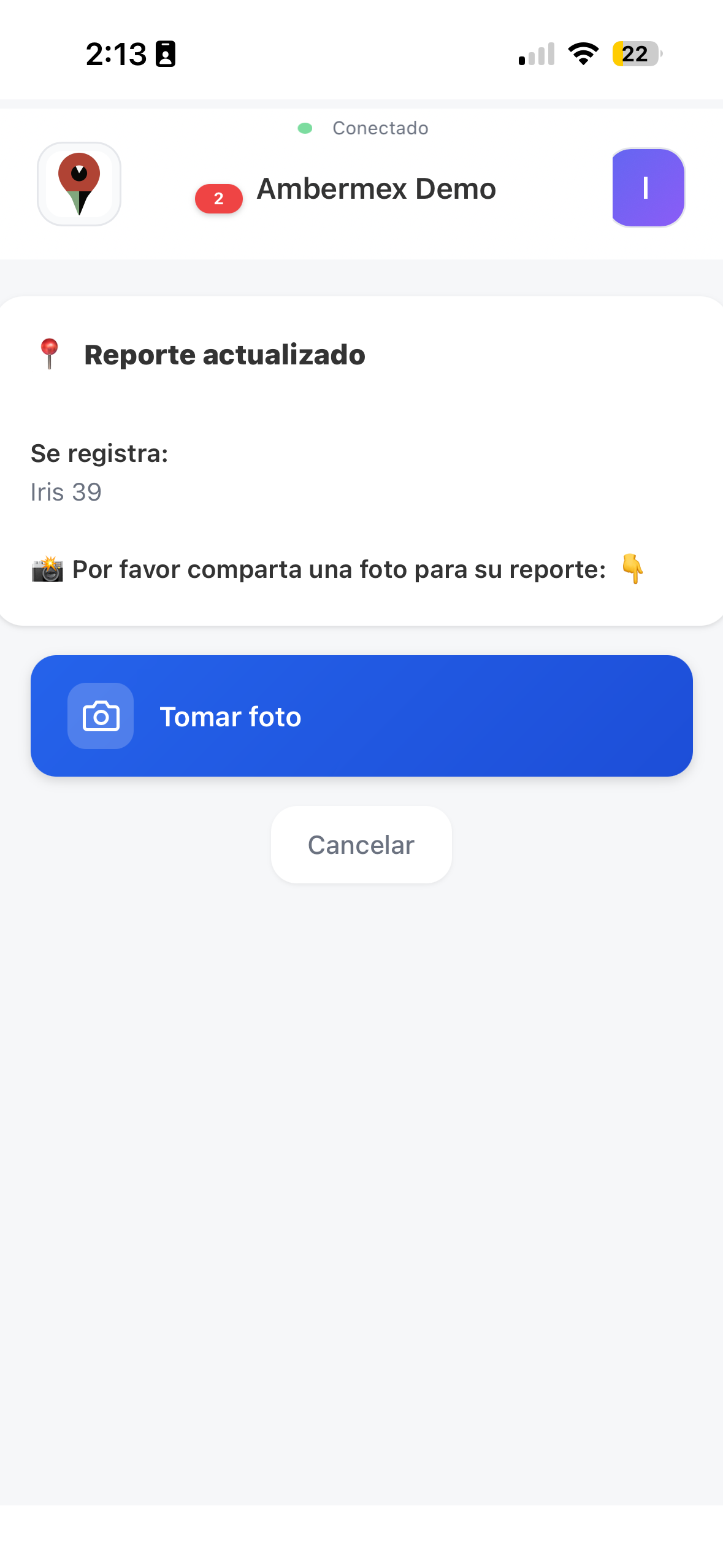 Reporte de actividad sospechosa con foto en la app